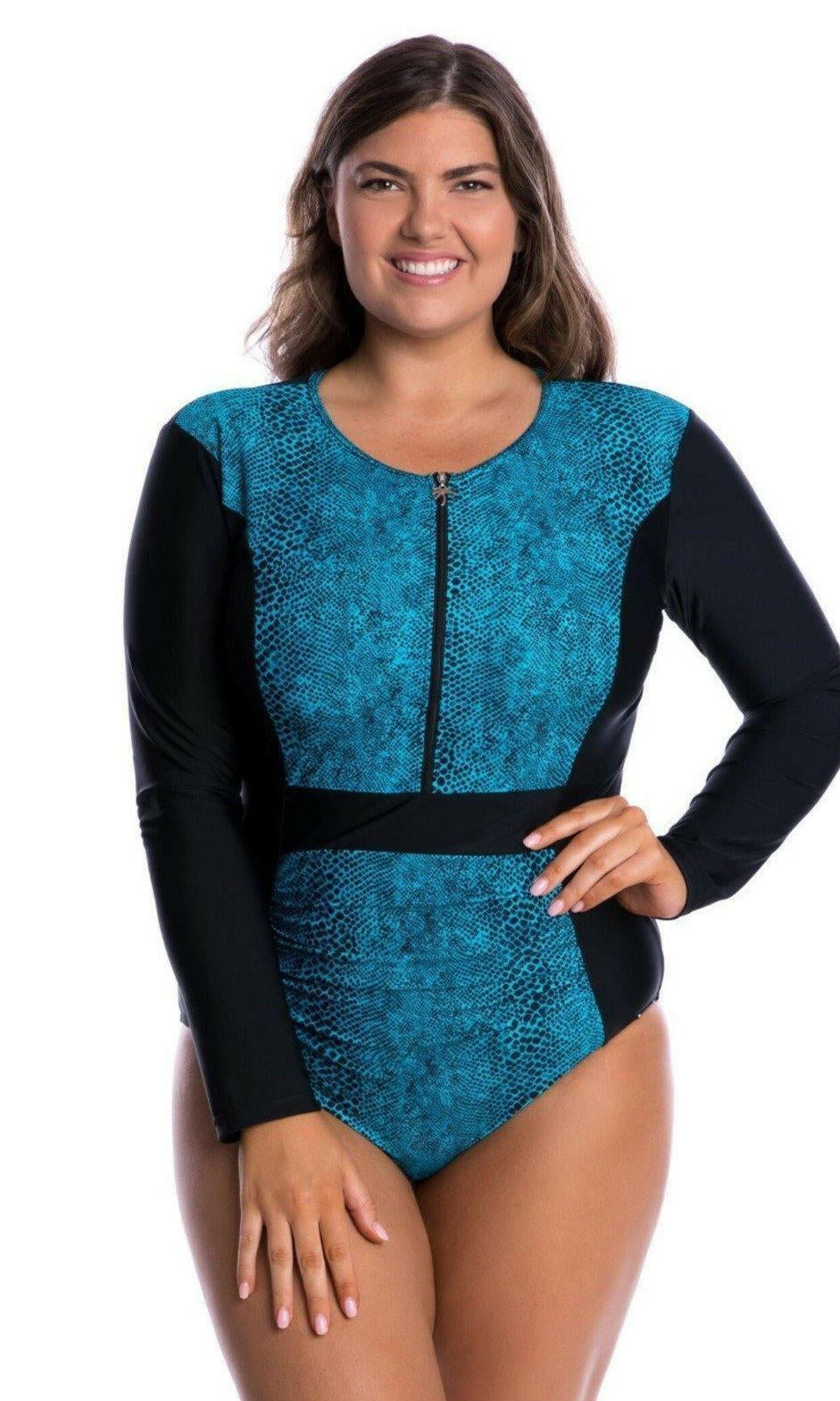 Capriosca CTS4850 Turquoise Snake Long Sleeve One Piece Sunsuit.