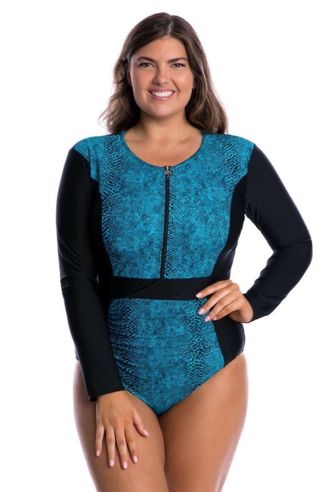 Capriosca CTS4850 Turquoise Snake Long Sleeve One Piece Sunsuit.