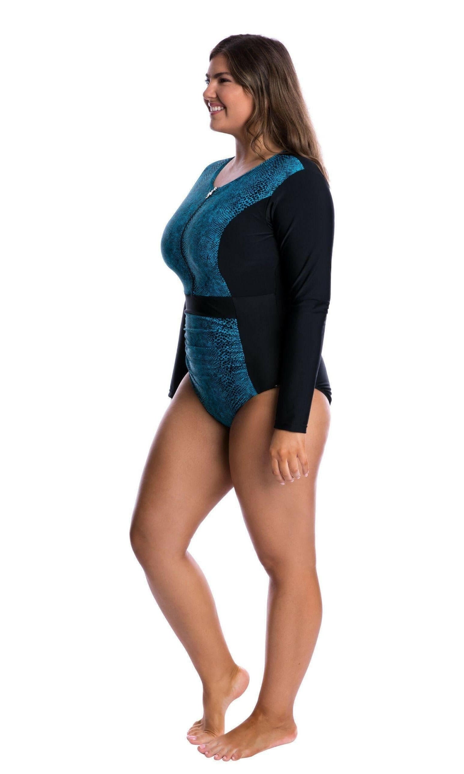 Capriosca CTS4850 Turquoise Snake Long Sleeve One Piece Sunsuit.