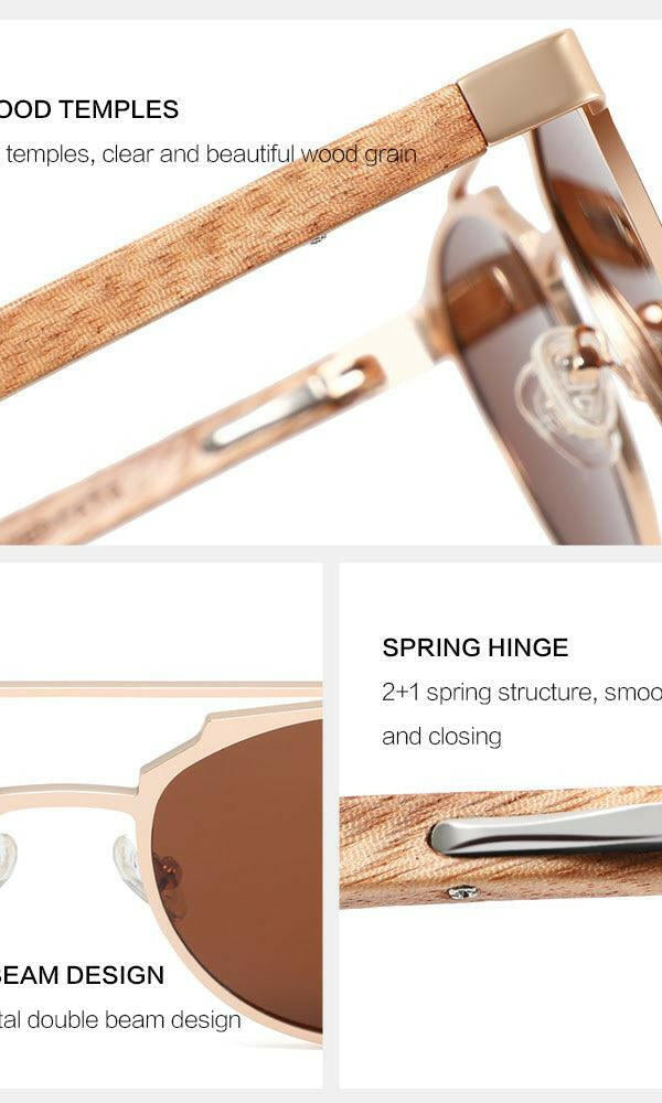 Chanj Sunglasses Aviators UV400 Polarized Lens Wooden Arms.