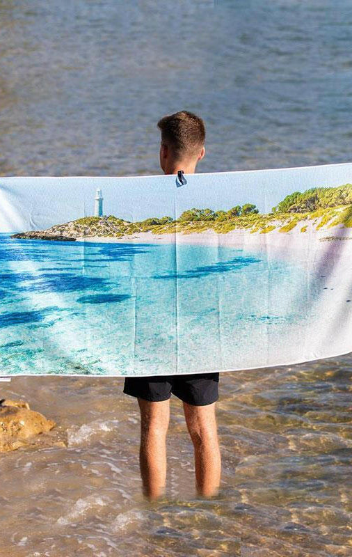 Destination Towels - Lighthouse Blues sand free beach towel.