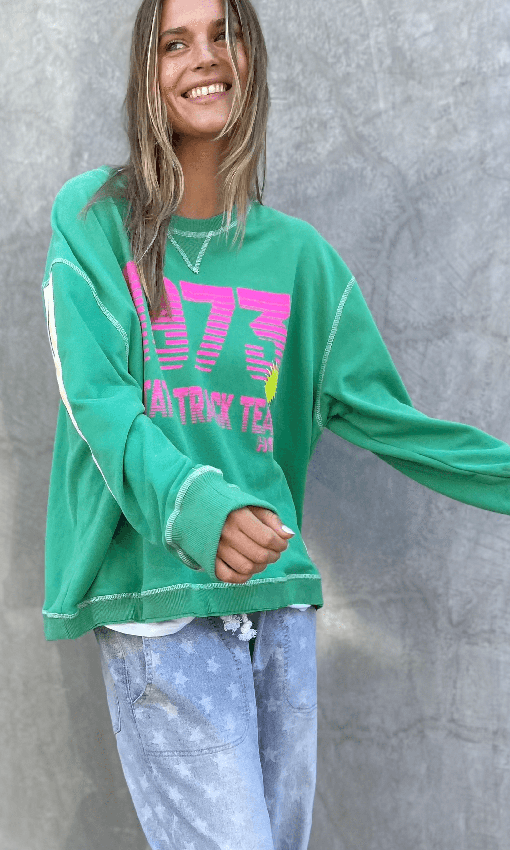 Hammill & Co 73 Slouch Green Edgy Sweat Shirt.