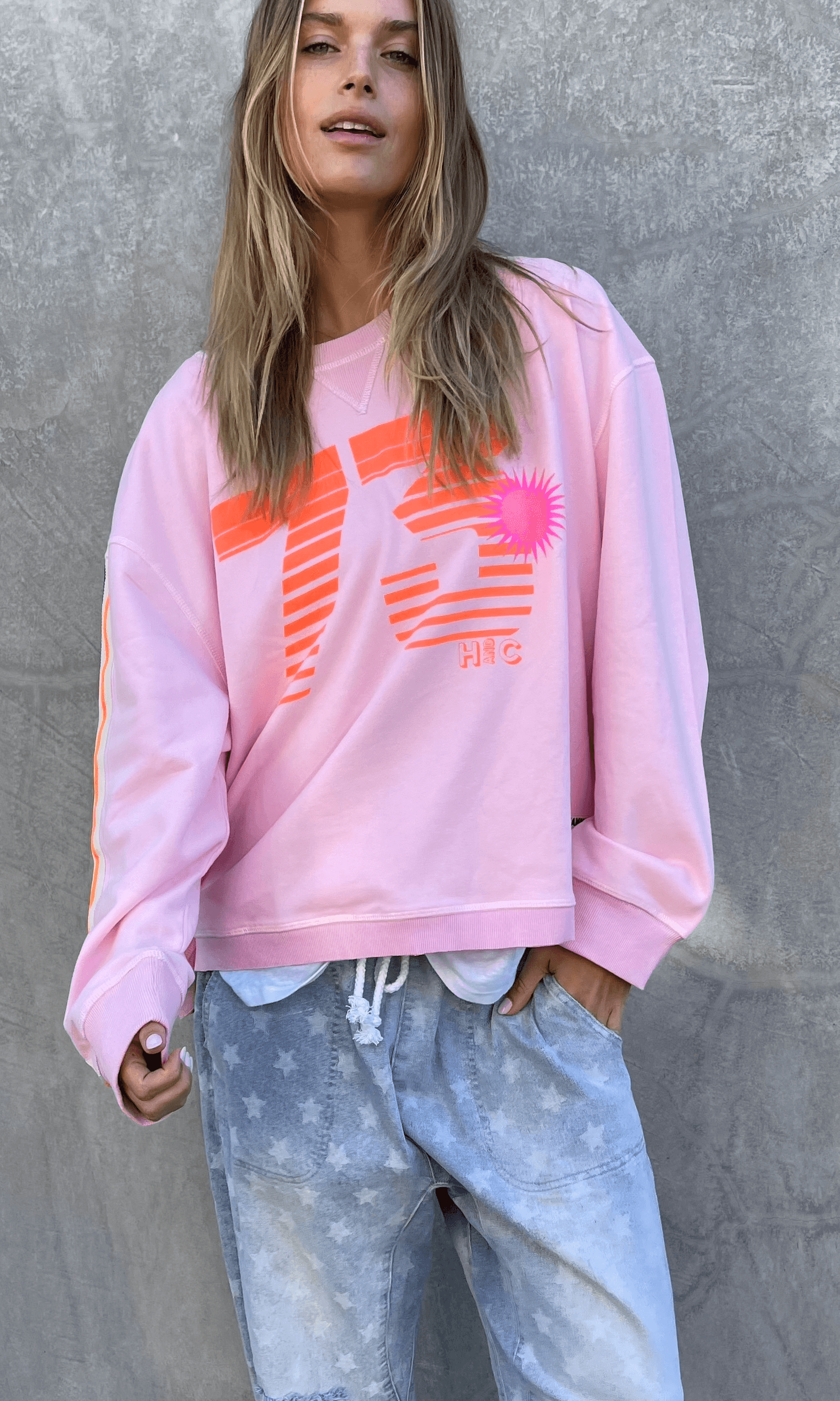 Hammill & Co 73 Slouch Pink Edgy Sweat Shirt.