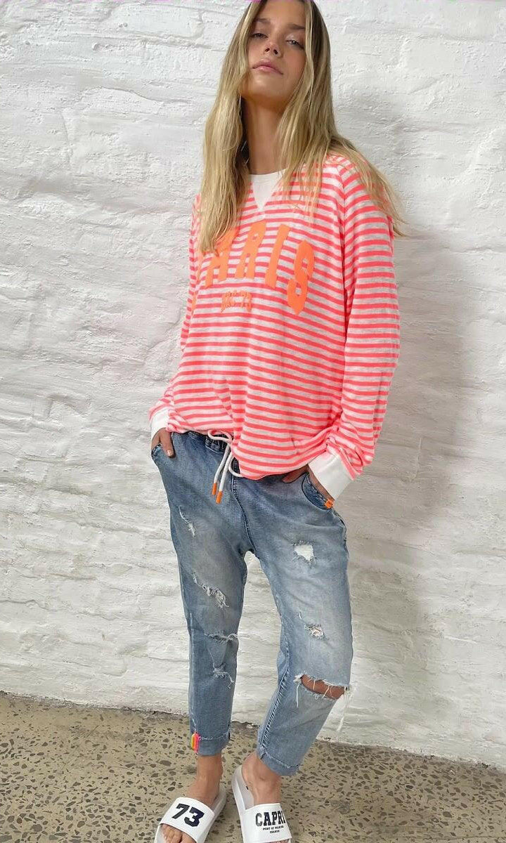 Hammill & Co S411 Paris Stripe Top Pink White Strip.