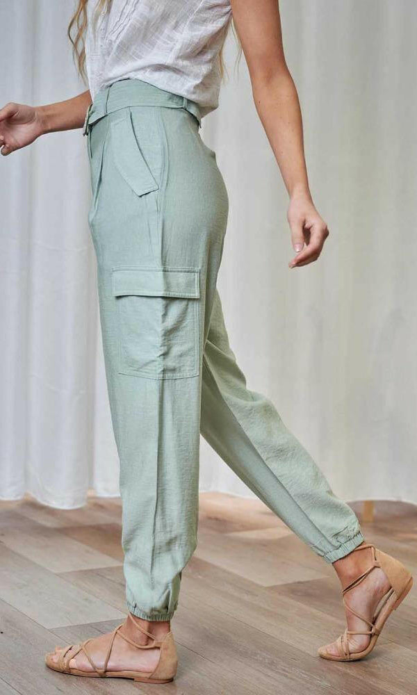 Iris Maxi 203206-2 Sage Waist Belt Pants.
