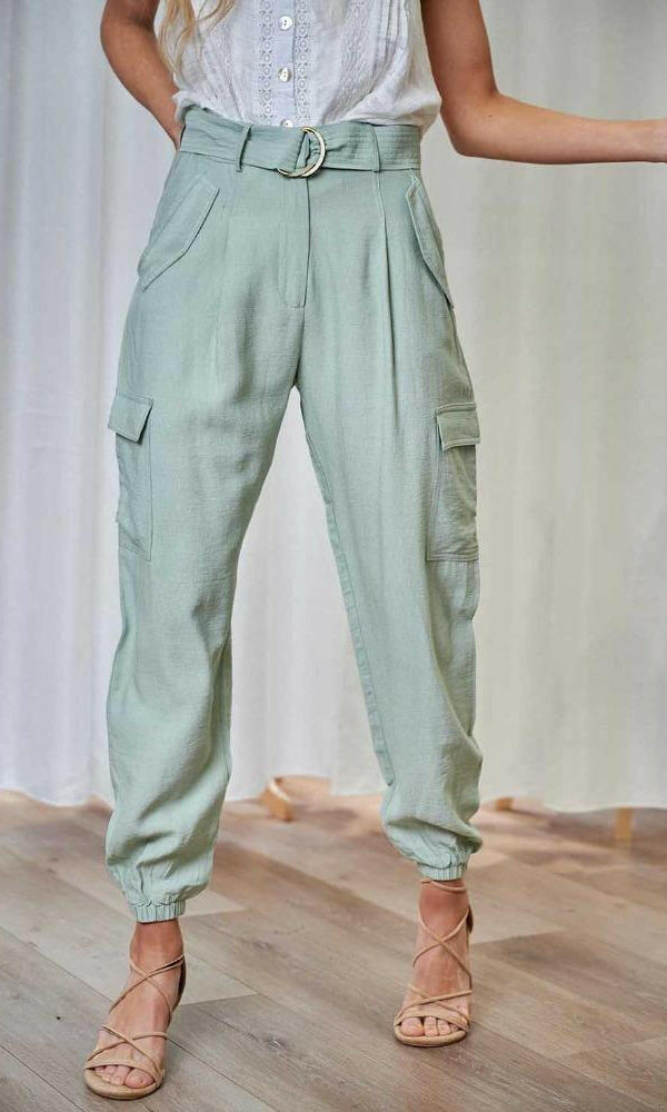 Iris Maxi 203206-2 Sage Waist Belt Pants.