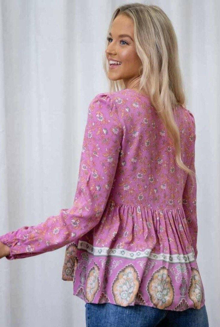 202025-4 Iris Maxi Purple Tassel Floral Top.