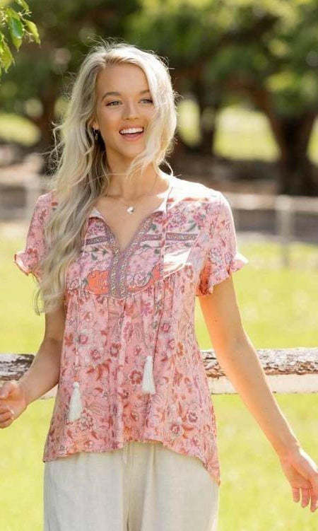 202265-1 Short Sleeve Iris Maxi Rayon Blouse.