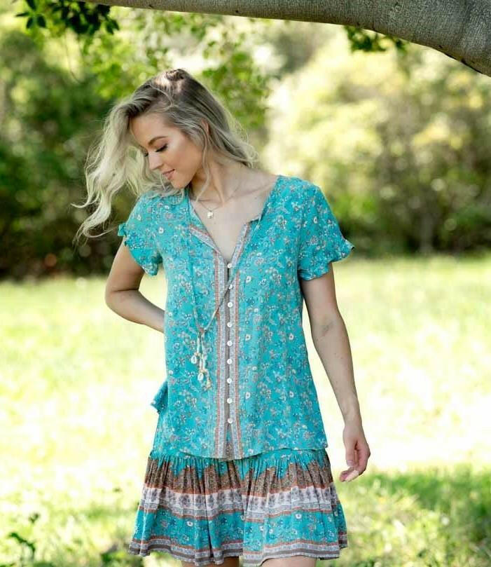 Iris Maxi 190134 Mini Skirt Jade - Rayon.