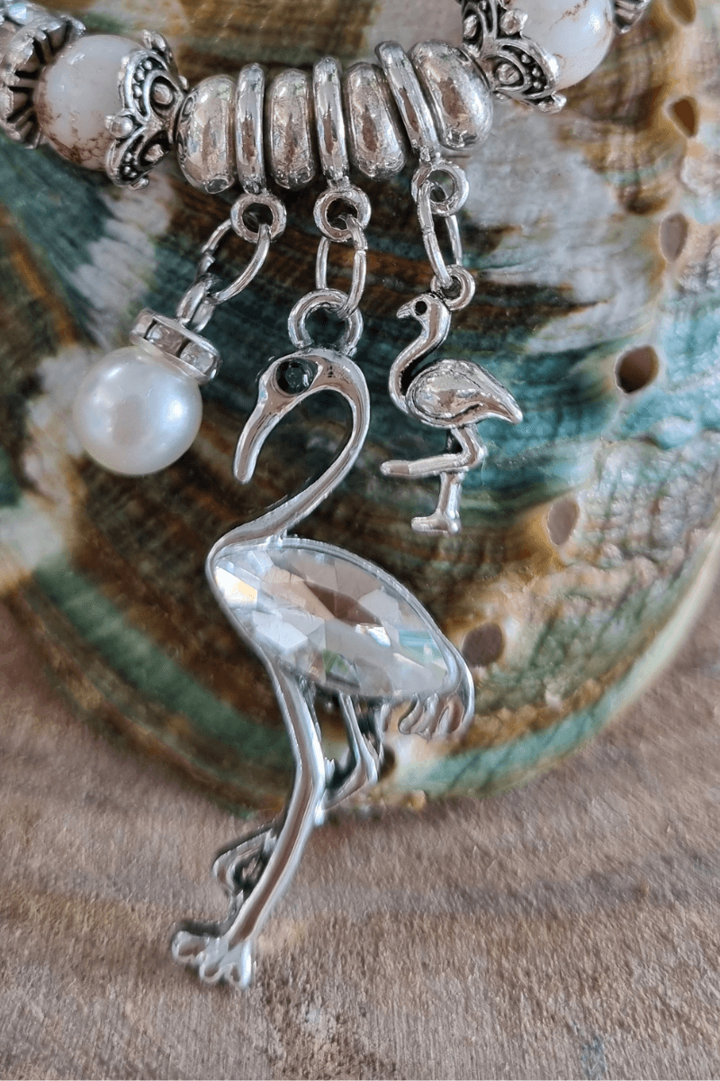 Flamingo Diamond Silver Plated Beaded Bracelet.