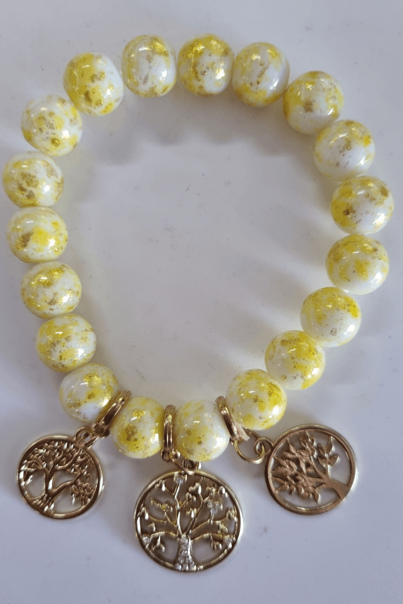 Tree Of Life Lemon Marble Beaded Bracelet.