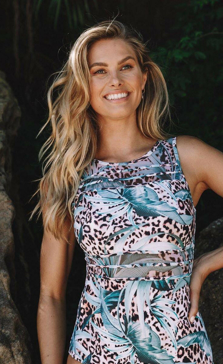 Jantzen JA84281MAS Island Mesh High Neck Mastectomy One Piece Olive.