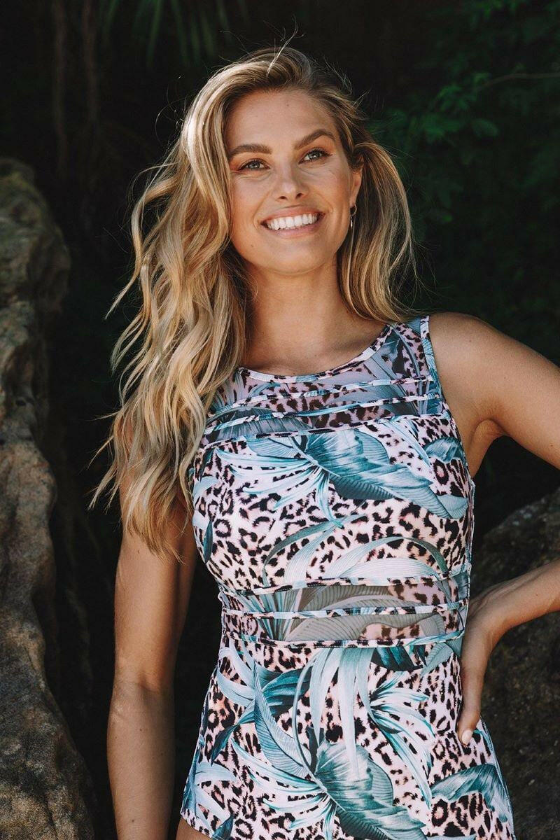 Jantzen JA84281MAS Island Mesh High Neck Mastectomy One Piece Olive.