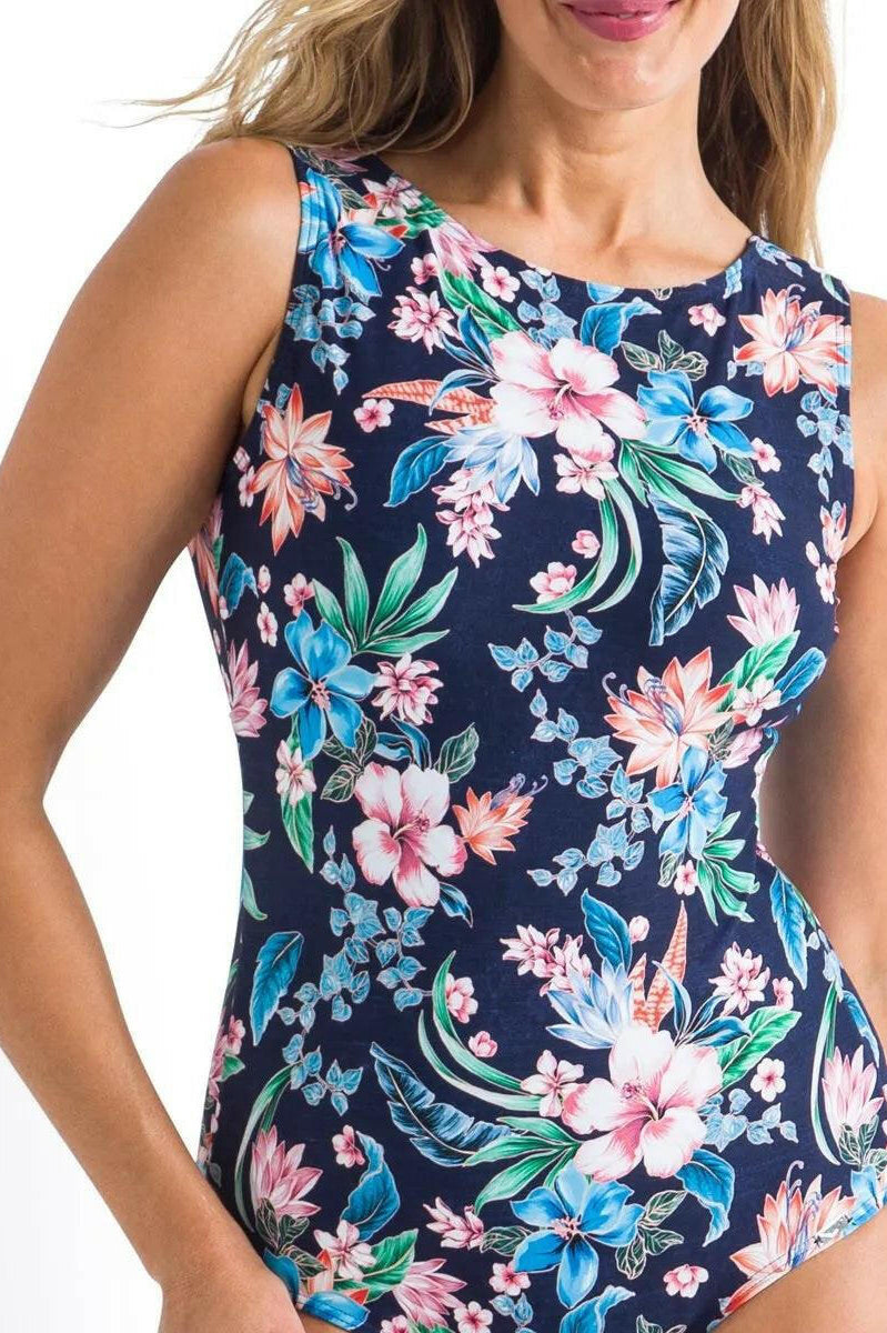 Jantzen JA84378MAS Koh Lipe High Neck Square Back Mastectomy One Piece Navy.