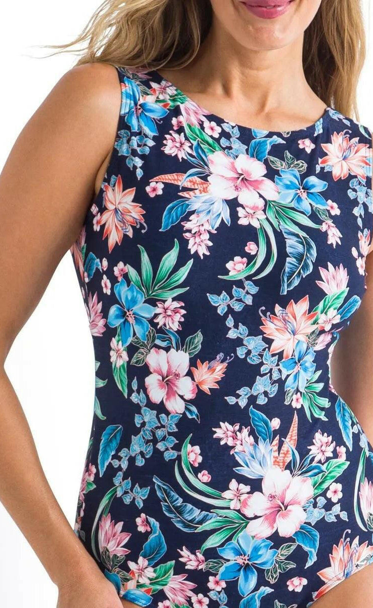 Jantzen JA84378MAS Koh Lipe High Neck Square Back Mastectomy One Piece Navy.