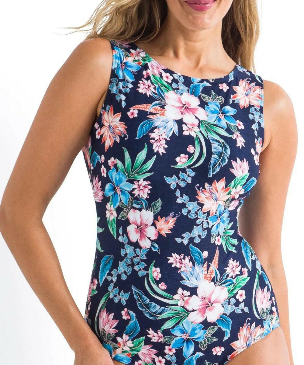 Jantzen JA84378MAS Koh Lipe High Neck Square Back Mastectomy One Piece Navy.