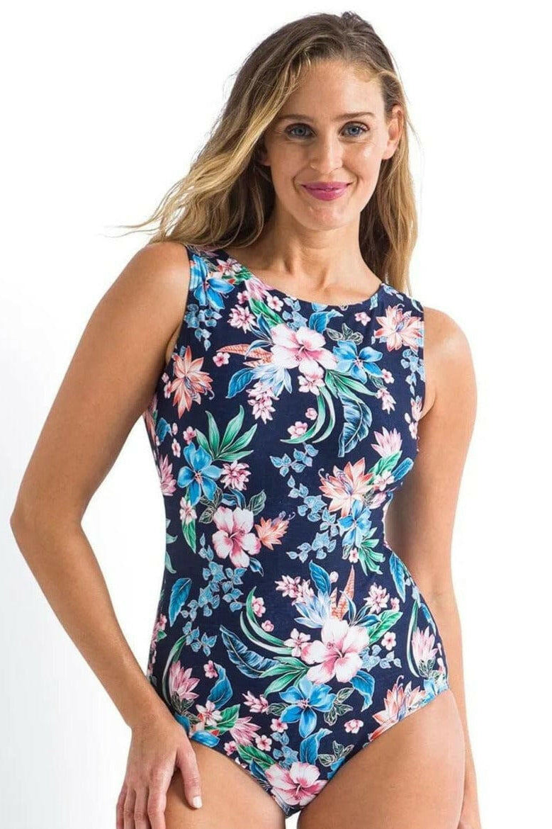 Jantzen JA84378MAS Koh Lipe High Neck Square Back Mastectomy One Piece Navy.