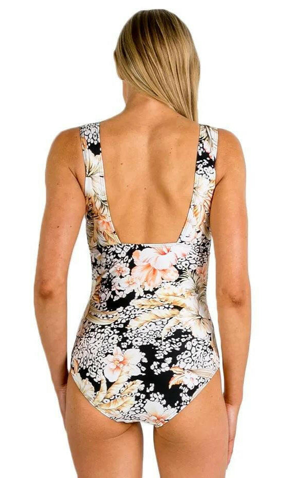 Jantzen Kiani Square Back High Neck Mastectomy One Piece Black.