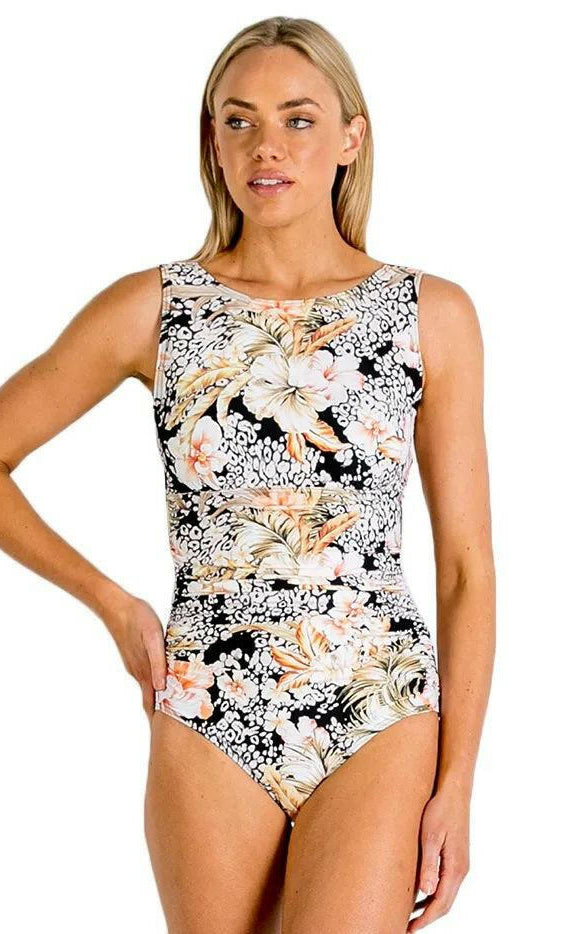 Jantzen Kiani Square Back High Neck Mastectomy One Piece Black.