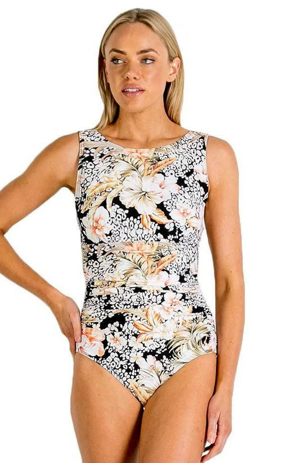 Jantzen Kiani Square Back High Neck Mastectomy One Piece Black.