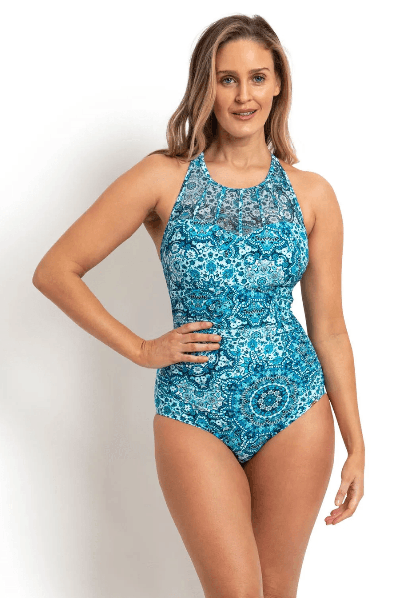 Jantzen Chantille High Neck Cross Strap One Piece - Denim.