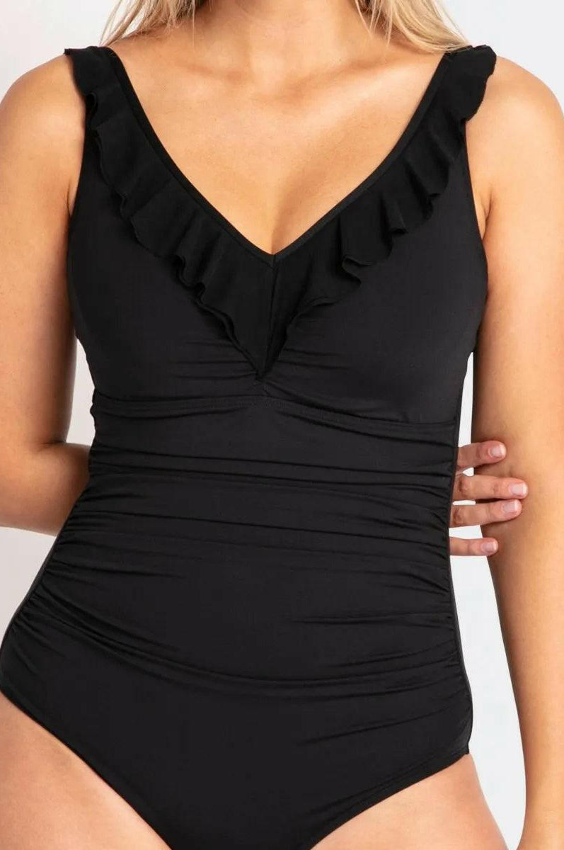 Jantzen Cosmopolitan DDE Ruched Mesh Frill One Piece Black.