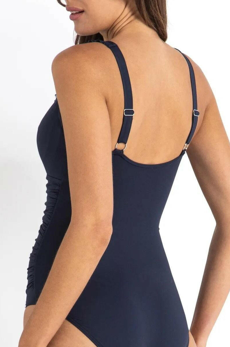Jantzen Cosmopolitan DDE Ruched Mesh Frill One Piece Navy.