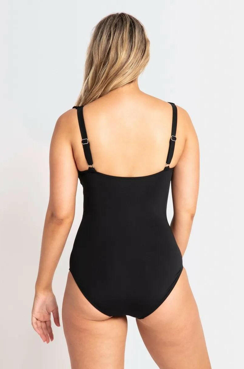 Jantzen Cosmopolitan DDE Ruched Mesh Frill One Piece Black.
