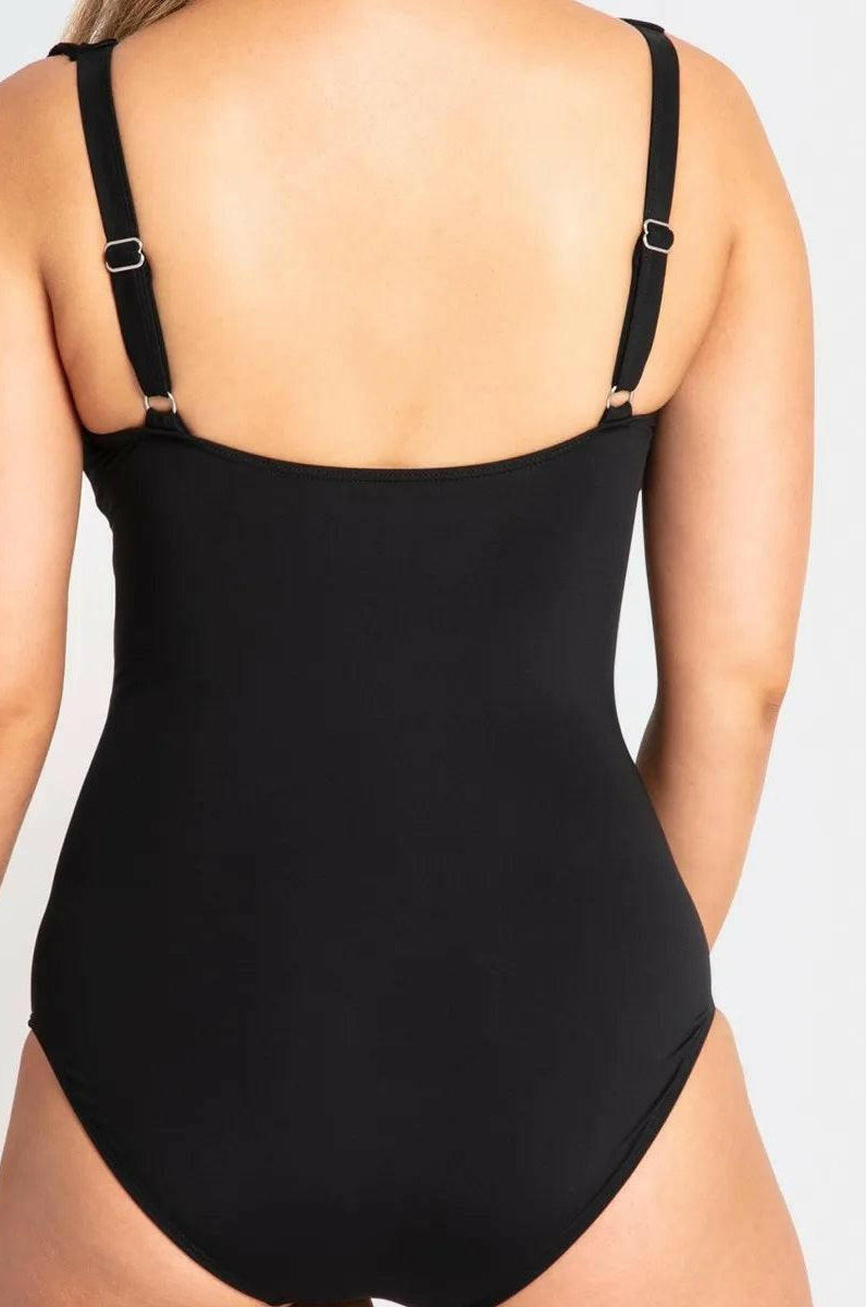 Jantzen Cosmopolitan DDE Ruched Mesh Frill One Piece Black.