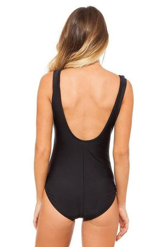 Jantzen Cosmopolitan Mesh Frill Cross Front One Piece Black.