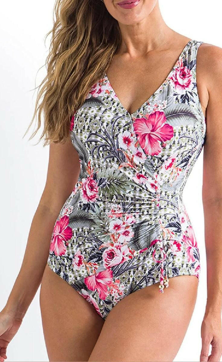 Jantzen JA84381 Moroccan Flowers Gathered Surplice One Piece.