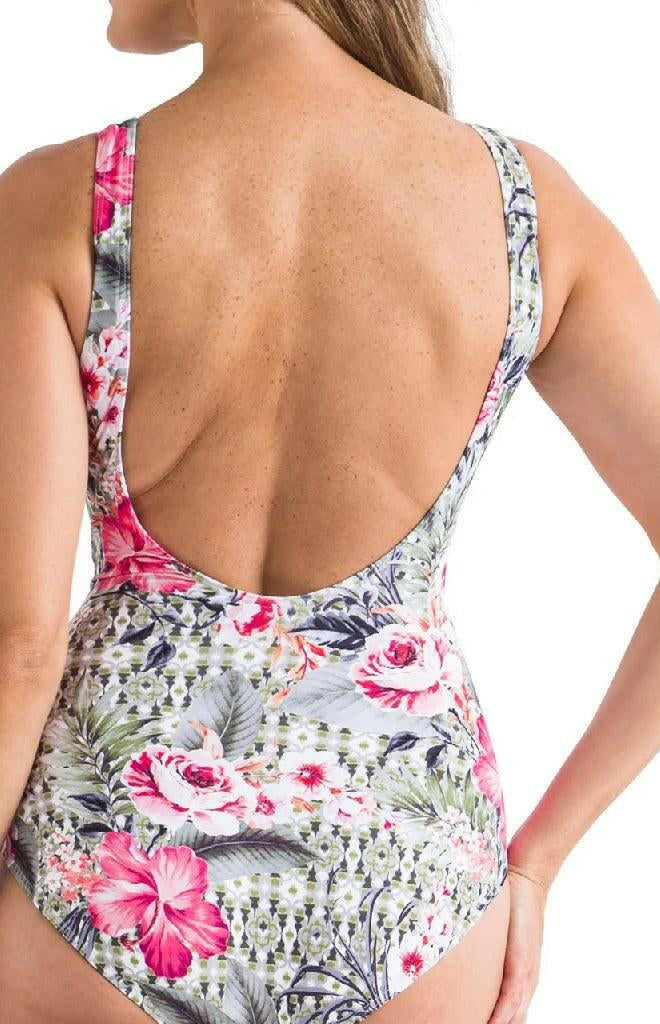 Jantzen JA84381 Moroccan Flowers Gathered Surplice One Piece.