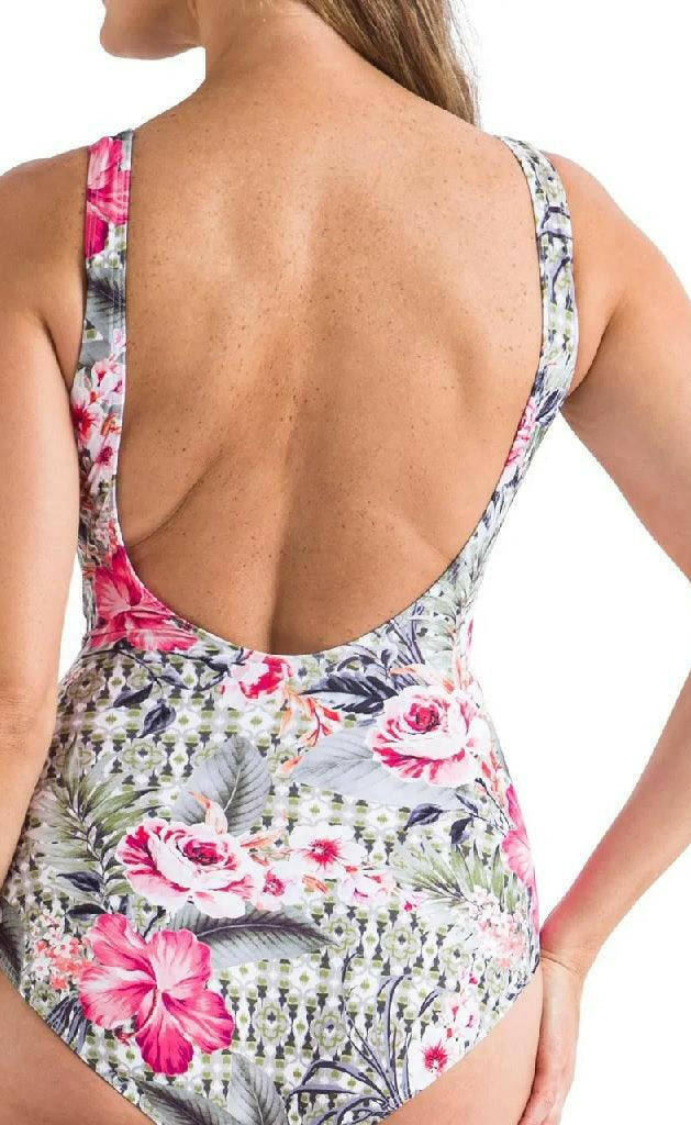 Jantzen JA84381 Moroccan Flowers Gathered Surplice One Piece.