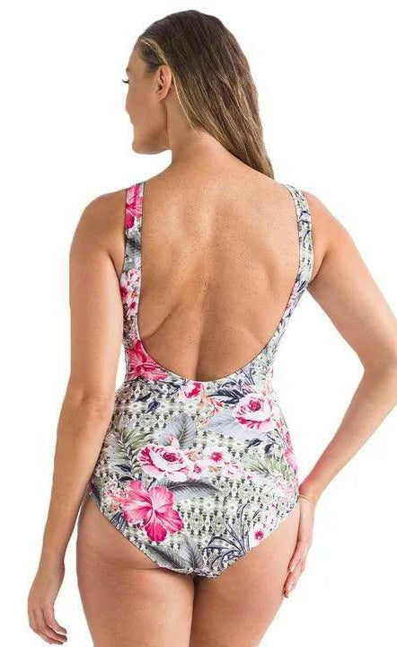 Jantzen JA84381 Moroccan Flowers Gathered Surplice One Piece.