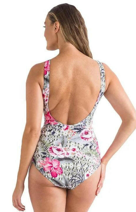 Jantzen JA84381 Moroccan Flowers Gathered Surplice One Piece.