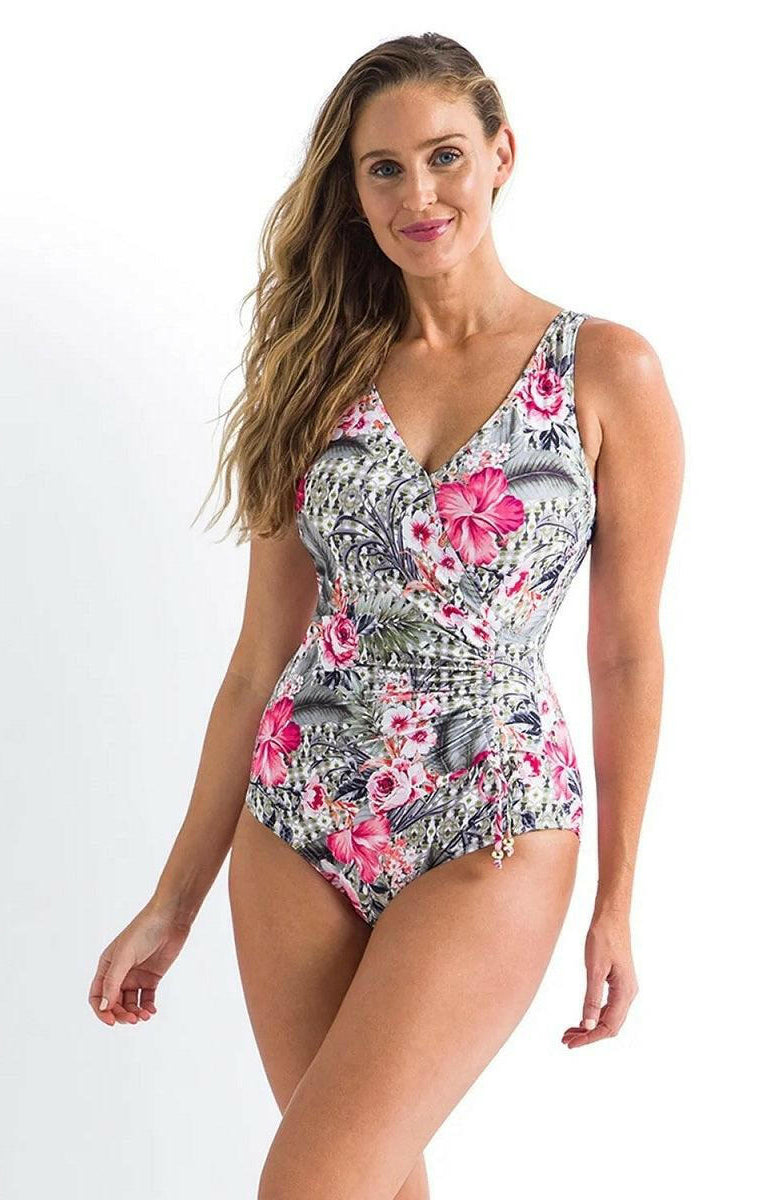Jantzen JA84381 Moroccan Flowers Gathered Surplice One Piece.
