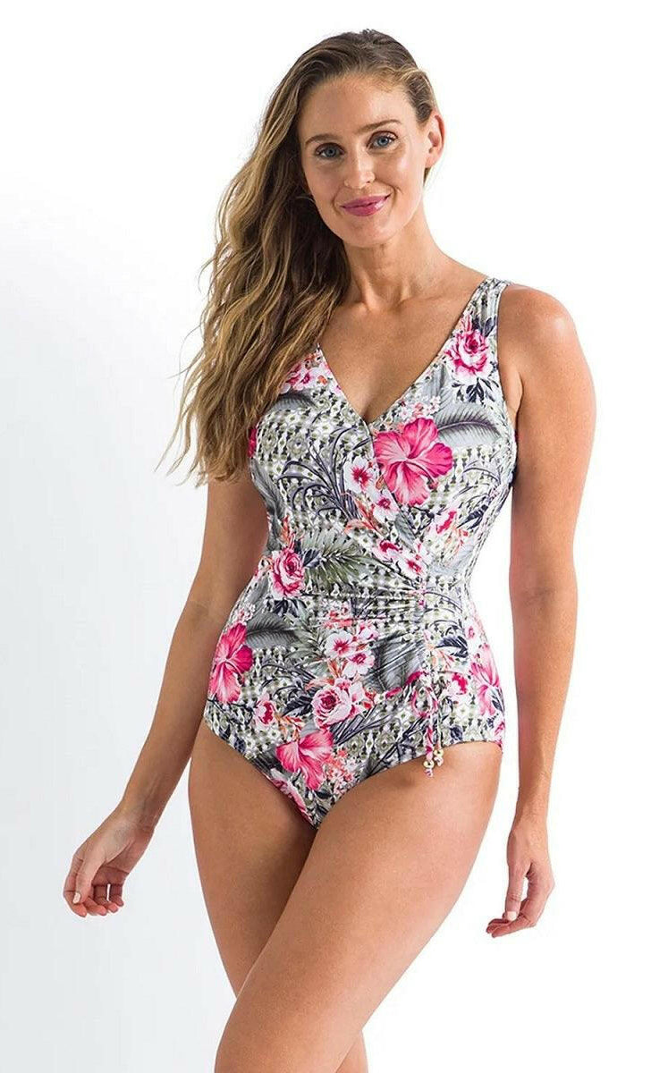 Jantzen JA84381 Moroccan Flowers Gathered Surplice One Piece.