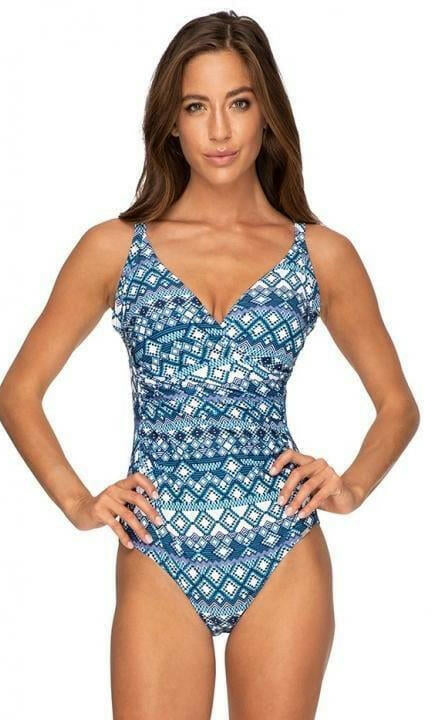 Janzten JA84077 Mexci Ruched Cross Over One Piece.