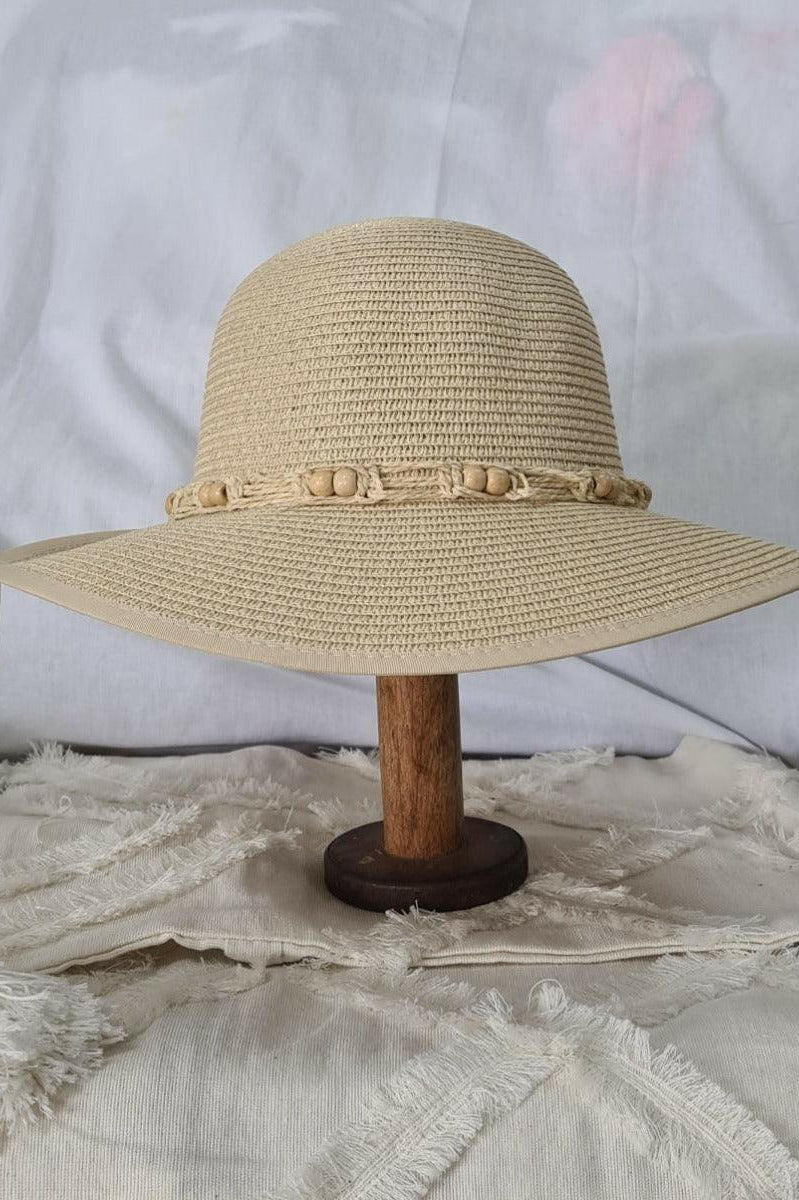 L2203-CLOUD Wide Brim Ladies Hat with Cord Boho Trim.