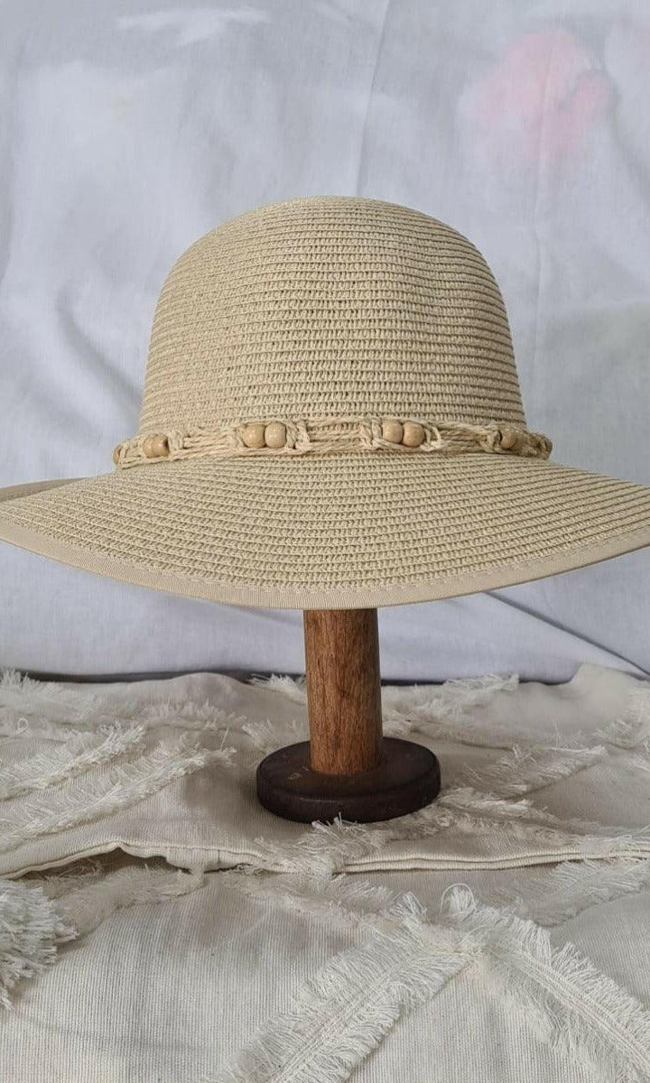 L2203-CLOUD Wide Brim Ladies Hat with Cord Boho Trim.