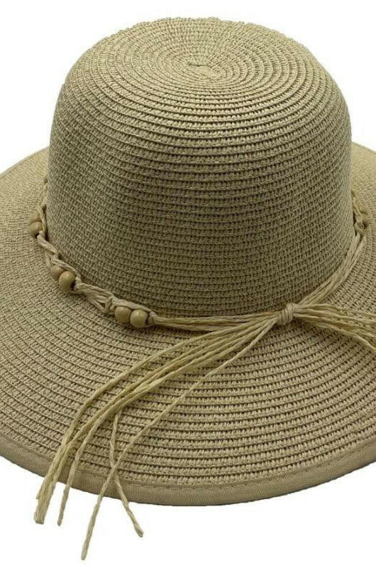 L2203-CLOUD Wide Brim Ladies Hat with Cord Boho Trim.