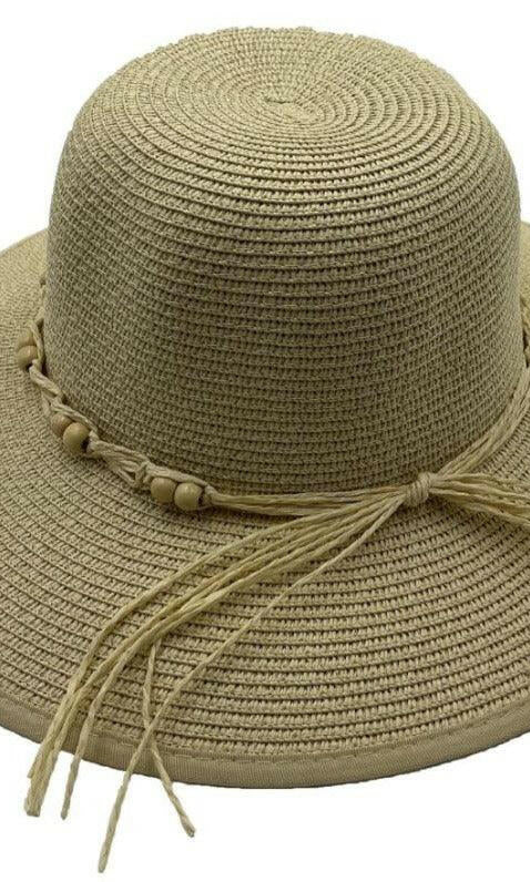 L2203-CLOUD Wide Brim Ladies Hat with Cord Boho Trim.