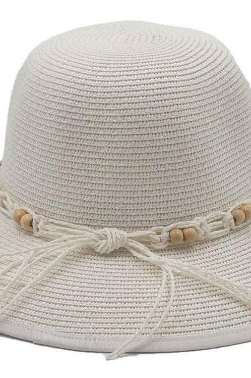 L2203-CLOUD Wide Brim Ladies Hat with Cord Boho Trim.