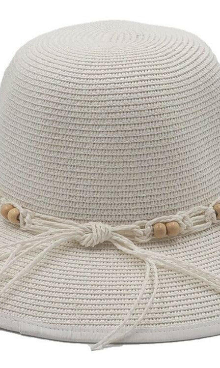 L2203-CLOUD Wide Brim Ladies Hat with Cord Boho Trim.