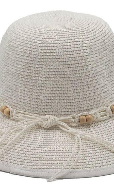 L2203-CLOUD Wide Brim Ladies Hat with Cord Boho Trim.