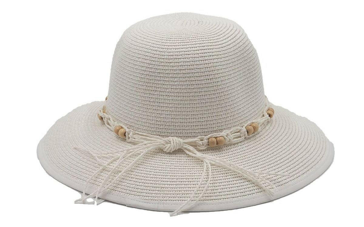 L2203-CLOUD Wide Brim Ladies Hat with Cord Boho Trim.
