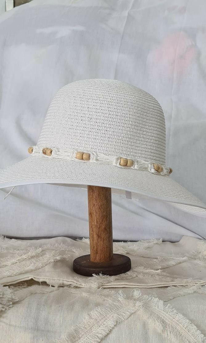 L2203-CLOUD Wide Brim Ladies Hat with Cord Boho Trim.