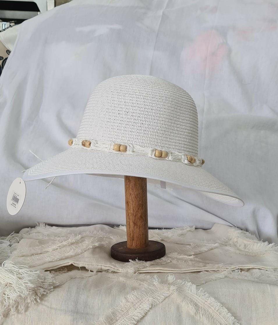 L2203-CLOUD Wide Brim Ladies Hat with Cord Boho Trim.