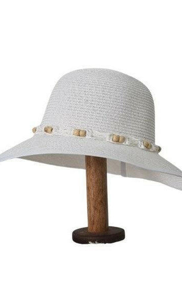 L2203-CLOUD Wide Brim Ladies Hat with Cord Boho Trim.