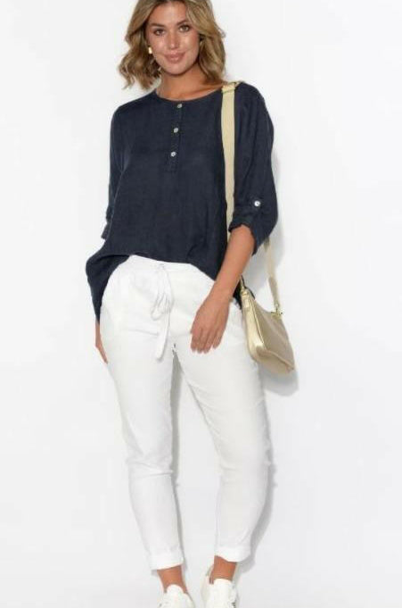 La Strada White Stretch Cotton Beach Pants.
